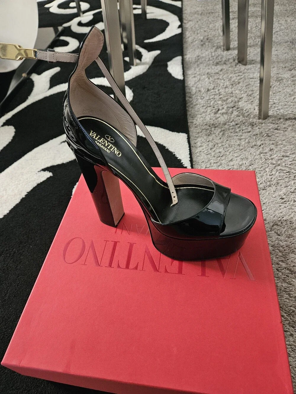 Valentino Garavani Black Patent Leather Platform Sandals